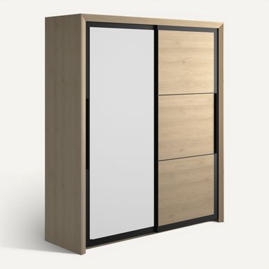 Armoire 2 portes coulissantes L.191 cm BRUGGES imitation châtaignier naturel vue 3/4