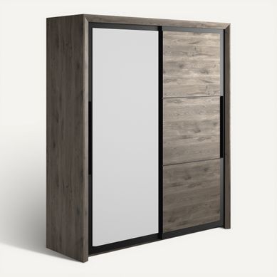 Armoire 2 portes coulissantes L.191 cm BRUGGES imitation chêne brun Armoire 2 portes coulissantes L.191 cm BRUGGES imitation chêne brun vue 3/4