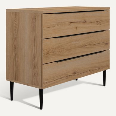 Commode 3 tiroirs LUCIAN imitation chêne Commode 3 tiroirs LUCIAN imitation chêne vue 3/4
