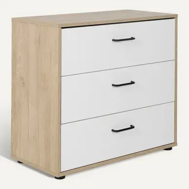 Commode 3 Tiroirs Erwan Imitation Chêne Et Blanc Commode 3 Tiroirs Erwan Imitation Chêne Et Blanc