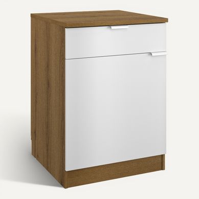 Bas 60 cm 1p 1t EDEN chêne - blanc Bas 60 cm 1p 1t EDEN chêne - blanc vue 3/4