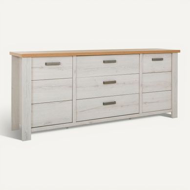 Buffet L. 220 cm MANOSQUE Imitation chêne blanchi vue 3/4
