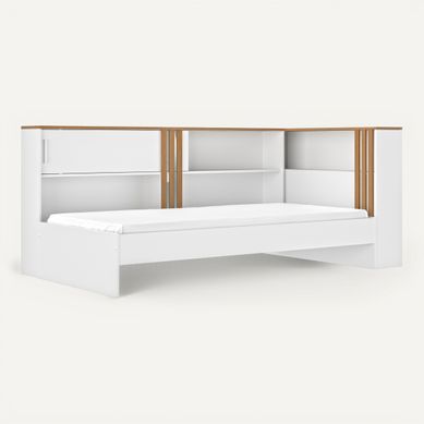 Lit avec rangement 90x190 cm ANDREA blanc et imitation chêne Lit avec rangement 90x190 cm ANDREA blanc et imitation chêne vue 3/4