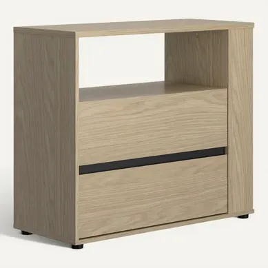 Commode 2 tiroirs 1 niche NAEL imitation chêne et noir Commode 2 tiroirs 1 niche NAEL imitation chêne et noir vue 3/4