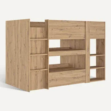Lit combiné 90x200 cm avec bureau et armoire GABIN imitation chêne Lit combiné 90x200 cm avec bureau et armoire GABIN imitation chêne vue 3/4