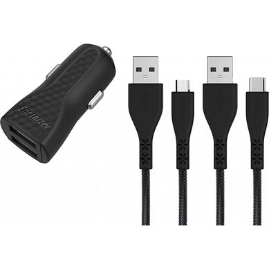 Chargeur Voiture - 2.4 A - 2 Usb - Câble Micro-usb et Usb-c Inclus - Prise Allume Cigare