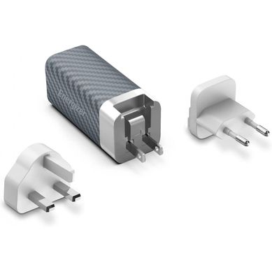 Chargeur Rapide Usb-a Et Usb-c 65w - Sans Câble - 3 Prises Incluses (eu/us/uk) - Argent/