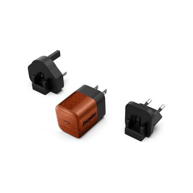 Chargeur Rapide Usb-c 20w - Sans Câble - 3 Prises Incluses (eu/us/uk) - Ronce De Noyer