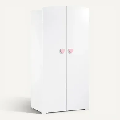 New Basic - Armoire Chambre Bébé 2 Portes - Boutons Cœur Rose New Basic - Armoire Chambre Bébé 2 Portes - Boutons Cœur Rose