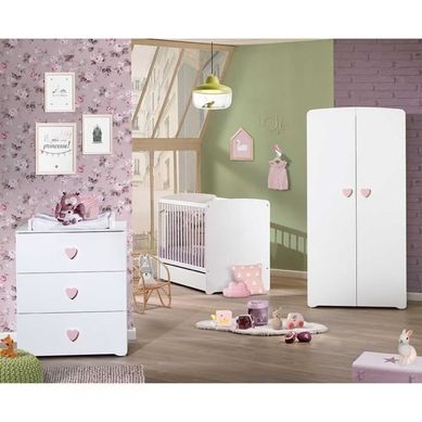 Chambre Bébé Trio Basic Coeur: Lit 120x60, Commode à Langer Et Armoire - Babyprice - Blanc Chambre Bébé Trio Basic Coeur: Lit 120x60, Commode à Langer Et Armoire - Babyprice - Blanc