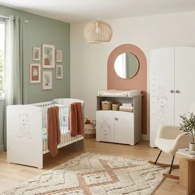 Coffret Chambre Bébé Teddy Blanc 3 Pièces Lit 120x60 + Commode + Armoire Coffret Chambre Bébé Teddy Blanc 3 Pièces Lit 120x60 + Commode + Armoire