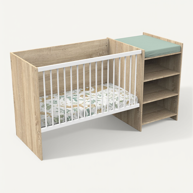 Lit Bébé Combiné - 120x60cm - Evolutif En 90x190cm - Babyprice Up - Décor Bois - Avec Commode Lit Bébé Combiné - 120x60cm - Evolutif En 90x190cm - Babyprice Up - Décor Bois - Avec Commode