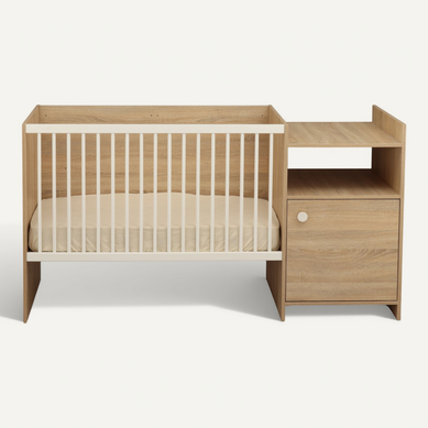 Lit Bébé Combiné - 120x60cm - Evolutif En 90x190cm - Babyprice Up - Décor Bois - Avec Commode Lit Bébé Combiné - 120x60cm - Evolutif En 90x190cm - Babyprice Up - Décor Bois - Avec Commode