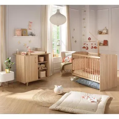 Pack Duo Bébé 120x60 Chêne Doré Avec Commode à Langer Intégrée Pack Duo Bébé 120x60 Chêne Doré Avec Commode à Langer Intégrée