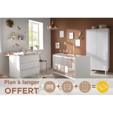 Chambre Bébé 3 Pièces Milann, Lit Bébé 120x60, Commode à Langer Et Armoire 2 Portes Chambre Bébé 3 Pièces Milann, Lit Bébé 120x60, Commode à Langer Et Armoire 2 Portes