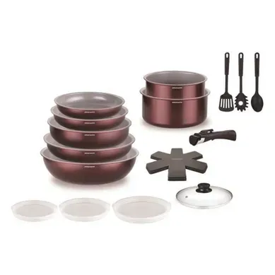 Batterie De Cuisine 18 Pièces En Aluminium - Poignée Amovible, Induction Batterie De Cuisine 18 Pièces En Aluminium - Poignée Amovible, Induction