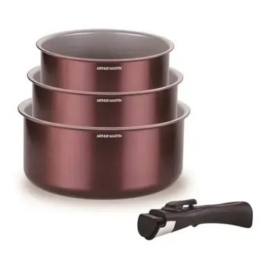 Set De 3 Casseroles - Am1088 - Tout Feux Dont Induction - 16/18/20 Cm + 1 Poignée Amovible Set De 3 Casseroles - Am1088 - Tout Feux Dont Induction - 16/18/20 Cm + 1 Poignée Amovible