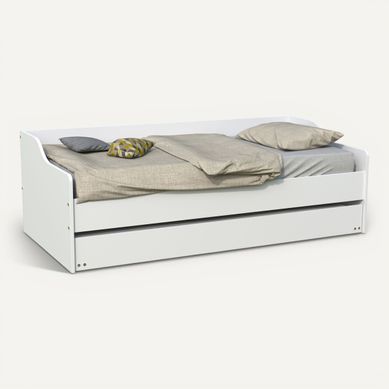 Lit gigogne 90x190 cm avec sommiers ALIX blanc vue 3/4