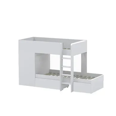 Lit Superposé 90x190 - Armoire - Tiroirs - Sommier Inclus Twin - Blanc