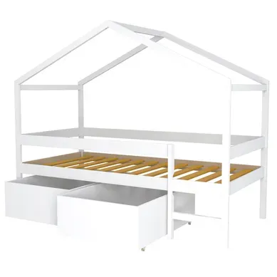 Lit Cabane Mi-hauteur 90x190 Sommier Et Tiroirs Inclus Penny - Blanc