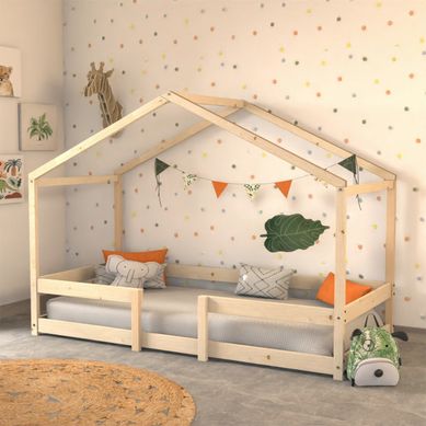 Lit Cabane 90x190 Sommier Inclus Célia - Bois Lit Cabane 90x190 Sommier Inclus Célia - Bois
