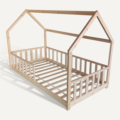 Lit Cabane Kiwi 90x190 + 1 Sommier + Barrière /bois Clair Lit Cabane Kiwi 90x190 + 1 Sommier + Barrière /bois Clair