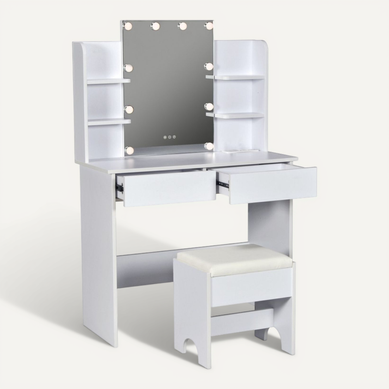 Coiffeuse Alice Avec Miroir, éclairage Et Tabouret / Blanc