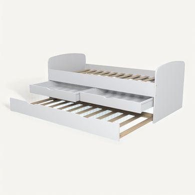Lit gigogne avec sommiers 2x90x190 cm + 2 tiroirs de rangement FLORA blanc Lit gigogne avec sommiers 2x90x190 cm + 2 tiroirs de rangement FLORA blanc vue 3/4