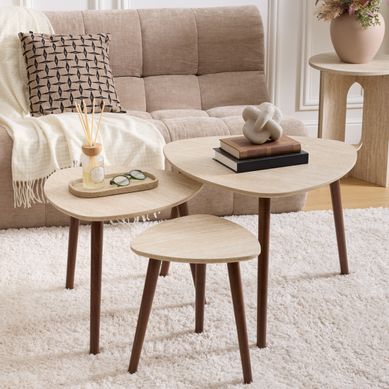 Tables basses gigognes MILEO Imitation noyer et travertin Tables basses gigognes MILEO Imitation noyer et travertin vue d'ambiance 1