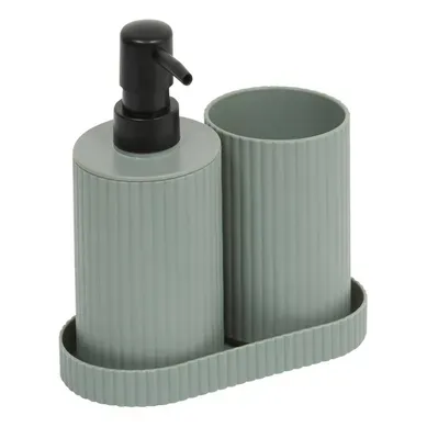 Lot Distributeur De Savon Et Gobelet Strié Vert Lot Distributeur De Savon Et Gobelet Strié Vert
