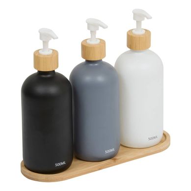 Lot De 3 Distributeurs De Savon 500 Ml Avec Plateau Bambou Lot De 3 Distributeurs De Savon 500 Ml Avec Plateau Bambou