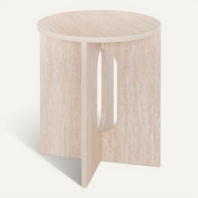 Table d'appoint Ø 40 cm ANAYA Effet travertin vue 3/4