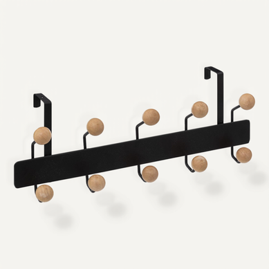 Patère De Porte 10 Crochets Boules Bois Et Métal Noir