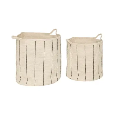 Lot De 2 Paniers De Rangement En Coton Ivoire Et Rayé Noir Lot De 2 Paniers De Rangement En Coton Ivoire Et Rayé Noir