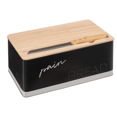 Boîte à Pain En Métal Noir Avec Planche Et Couteau Intégrés Boîte à Pain En Métal Noir Avec Planche Et Couteau Intégrés