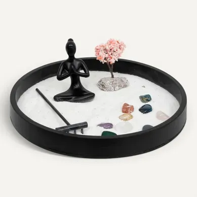 Jardin zen bois Ø 22 cm ISANA Noir Jardin zen bois Ø 22 cm ISANA Noir vue de face