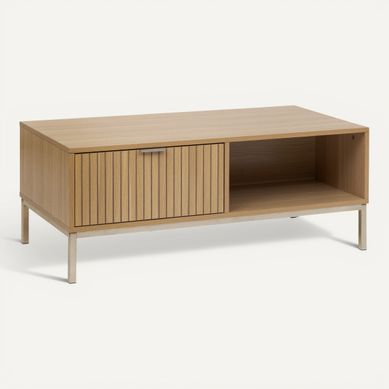 Table Basse L.100 cm 1 Tiroir TASSO Effet bois naturel vue 3/4