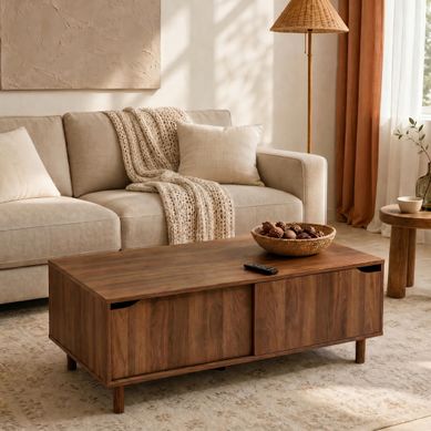 Table Basse L.108 cm 2 portes coulissantes SLIDY bois foncé Table Basse L.108 cm 2 portes coulissantes SLIDY bois foncé vue d'ambiance 1