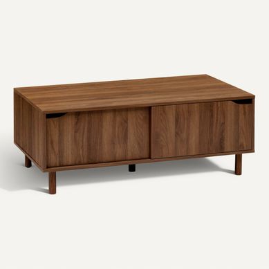 Table Basse L.108 cm 2 portes coulissantes SLIDY bois foncé Table Basse L.108 cm 2 portes coulissantes SLIDY bois foncé vue 3/4