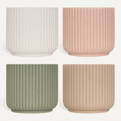 Cache-pot strié D. 13 cm NURIA Vert, blanc, rose ou beige vue de face