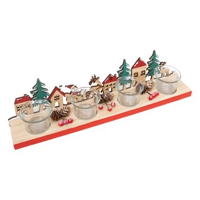 Bougeoir Centre De Table 4 Photophores En Verre Avec Déco De Noël En Bois