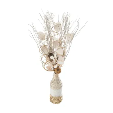Composition Florale Artificielle Vase Verre Et Osier H 50 Cm