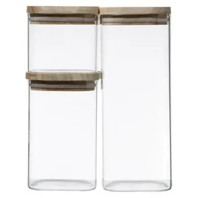 Set 3 bocaux verre et bois Transparent / Naturel Set 3 bocaux verre et bois Transparent / Naturel vue 3/4