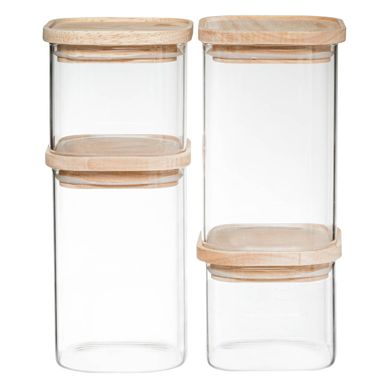4 Bocaux Verre Empilables "hermet" Couvercle Bois 4 Bocaux Verre Empilables "hermet" Couvercle Bois
