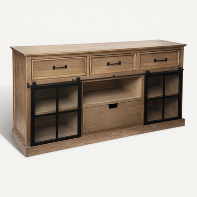 Buffet D'intérieur 2 Portes 4 Tiroirs Danik - Noir Et Bois