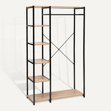 Penderie Avec 5 étagères De Rangement En Mdf Et Fer - H. 170 Cm - Marron Et Noir Penderie Avec 5 étagères De Rangement En Mdf Et Fer - H. 170 Cm - Marron Et Noir