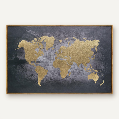 Tableau Toile Murale Encadrée Imprimée Carte Du Monde 88 X 58 Cm