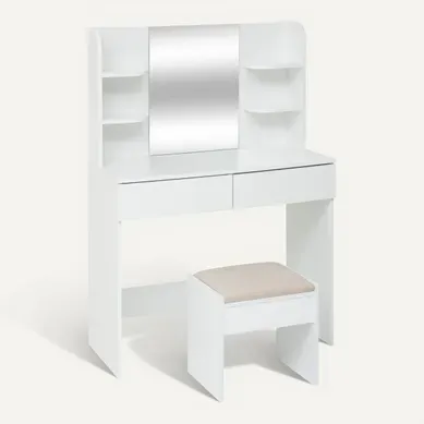 Coiffeuse Avec 2 Tiroirs Et Tabouret Dolo 125 Cm - Blanc Coiffeuse Avec 2 Tiroirs Et Tabouret Dolo 125 Cm - Blanc