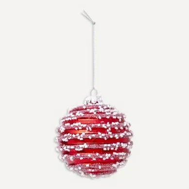 Boule De Noël En Verre "perles" 9cm Rouge