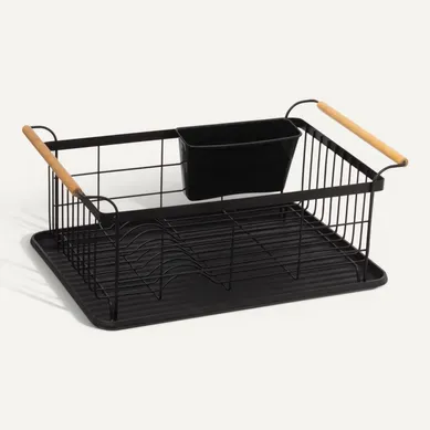 Égouttoir à Vaisselle Noir Avec Pot à Couverts et Plateau Amovible